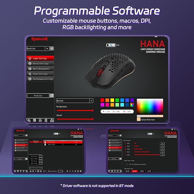 Redragon M694 Wireless Gaming Mouse with Honeycomb Shell, 7200DPI Tri-Mode Ultralight Gaming Mouse Wireless, RGB, 7 Programmable Buttons, Long-Life Battery, Software Support Gamer Mouse for Pc, Mac