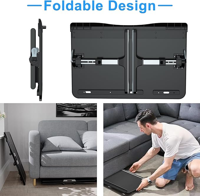 HETTHI Laptop Stand for Bed, Adjustable Leather Bed Desk with Foldable Legs, X-Large Laptop Bed Table Tray with Drawer for Bed Couch Floor Writing Working Reading Eating Painting (Black, 23.6"×15.7")