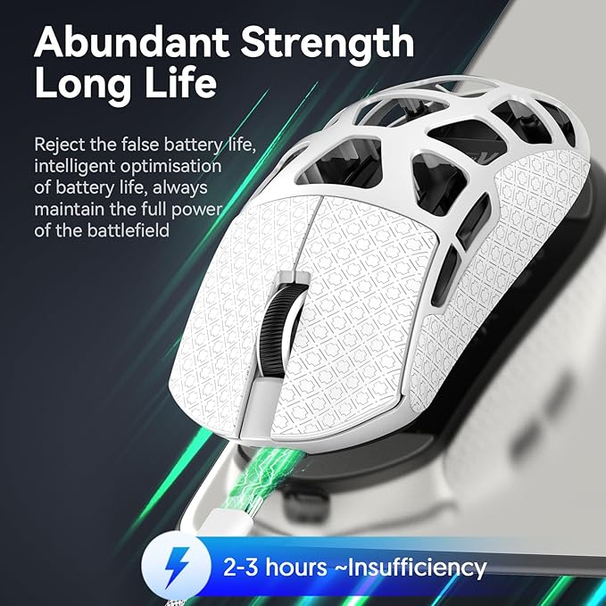 ATTACK SHARK R3 46g Superlight Magnesium Alloy Wireless Gaming Mouse, BT/2.4G/Wired Computer Mouse, 8KHz Polling Rate, PAW3395 26K DPI Sensor Programmable Mice Griptape for PC/Laptop/Mac (White)