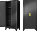 47" Metal Storage Cabinet with Adjustable Leveling Foot,Garage Storage Cabinets with 2 Doors and 3 Adjustable Shelves, Black Steel Cabinet for Office,Home,Garage(Black)