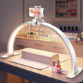 Nail Half Moon Light: Professional 29in Stable Moonlight with Phone Holder, 3 Light Color Modes/10 Brightness Adjustable for Salon & Home Manicure Station(White,Large)
