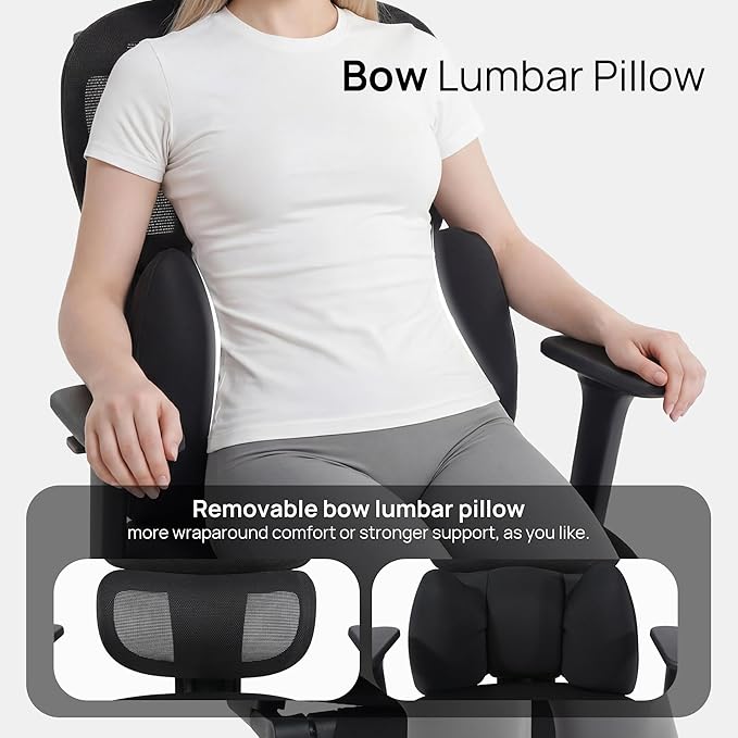 CabLady S1 Petite Ergonomic Home Desk Chair with Footrest and Headrest, High Back Fixed Lumbar Support with Detachable Pillow, Reclining Cute Office Chair for Women & Girls, 300 LBS Capacity