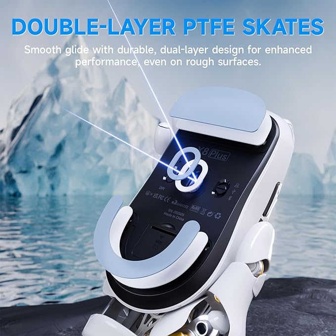 ATTACK SHARK X8Plus 55g Superlight Wireless Gaming Mouse with 40K DPI,PAW 3395PRO Sensor, Broadcom BK52820 Chip,HUANO Switch,Web Driver,Tri-Mode Fit Large Hand Mice with RGB Cable -White&Sticker