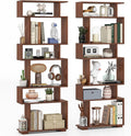 Giantex 6-Tier Geometric Bookshelf Set of 2, S-Shaped Bookcase with 2 Anti-Tipping Kits, Wooden Display Shelf, Decorative Storage Shelving Unit, Home Storage Organizer for Office Living Room, Walnut