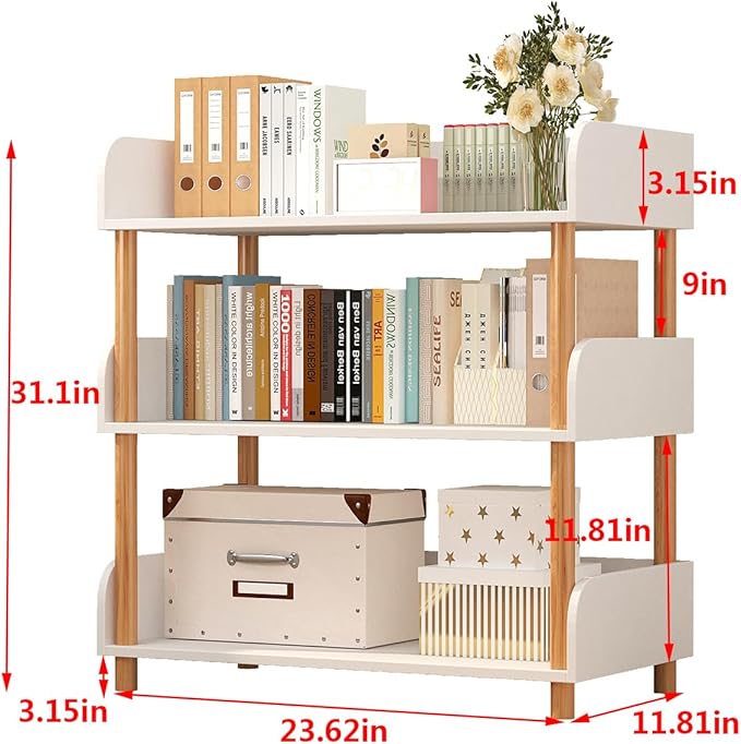 3-Tier Open Bookcase with Extra-Deep Shelves - Modern Display Bookshelf Premium Solid Wood for Living Room, Home Office & Bedroom, 11.8in Deep Storage Cabinet, Warm White (Warm White, Extra Large, 3)
