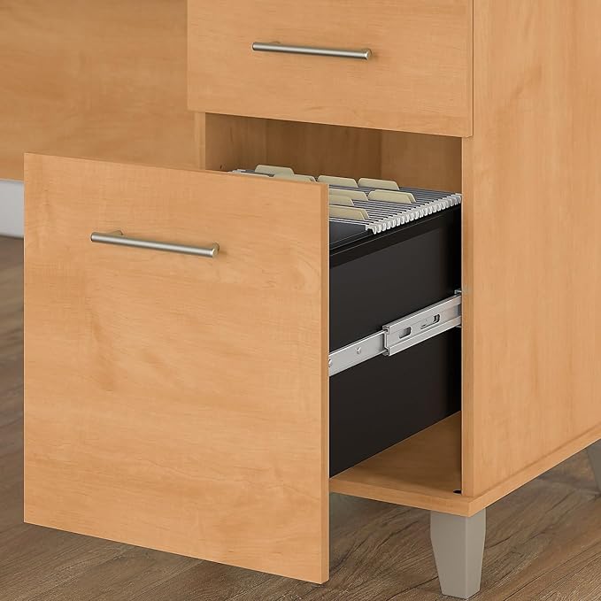 Bush Furniture Somerset 72W L Shaped Desk with Hutch and Lateral File Cabinet in Maple Cross