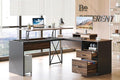 Bestier L Shaped Standing Desk with Lift Top, 55" x 55" Standing Corner Desk for Home Office, Computer Desk with Reversible File Drawer and Monitor Stand, Walnut