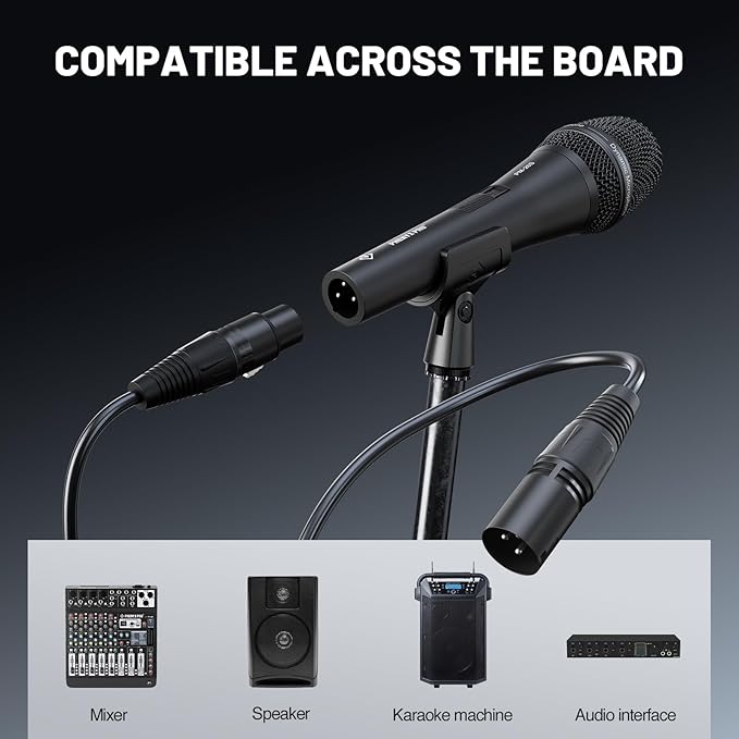 Phenyx Pro Vocal Microphone, Supercardioid Dynamic Mic with 16.4 ft XLR Cable, Mic Clip, Storage Bag, Wired Handheld Microphone for Singing, Stage, Studio, Karaoke (PM-26S)