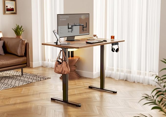YDN Electric Standing Desk Adjustable Height, 32 x 19 Inches Stand up Desk with Cable Management, Home Office Desks with Splice Board & Black Frame, Rustic Brown Top