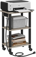 TUTOTAK 3 Tier Printer Stand, Rolling Printer Cart with Power Outlets and USB Ports, Mobile Printer Table with Wheels, for Under Desk, Office, Home, Greige PS02BG001