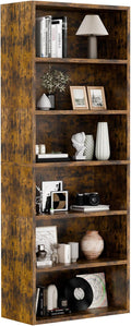 6-Tier Industrial Bookcase, 63" Tall Freestanding Wood Bookshelf with Open Display Storage Shelves for Living Room, Bedroom, Home Office, Rustic Brown