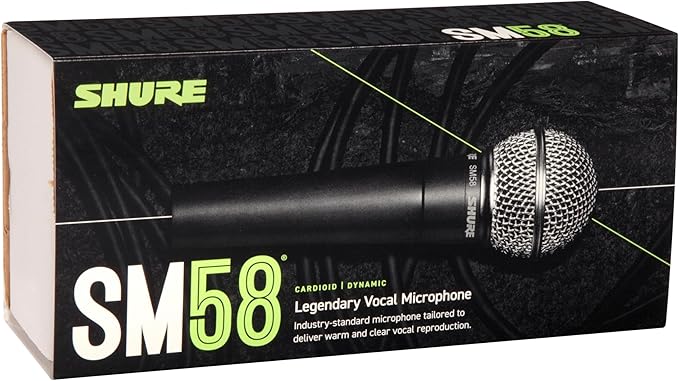 Shure SM58SE Cardioid Dynamic Vocal Microphone with On/Off Switch, Pneumatic Shock Mount, Spherical Mesh Grille with Built-in Pop Filter, A25D Mic Clip, Storage Bag, 3-Pin XLR Connector