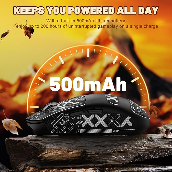 MAMBASNAKE ATTACK SHARK G3 Wireless Gaming Mouse with Tri Mode Wired/2.4Ghz/BT,59g Ultra-Lightweight,25000 DPI,1000 Polling,PixArt PAW3311 Sensor,500mAh Battery,Programmable for PC Win Mac(Black+Tape)