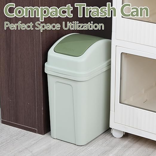 1.8 Gallon Green Plastic Garbage Can, Swing Lid Waste Can for Bedroom, Office, Kitchen