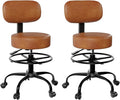 Drafting Chair with Back, Adjustable Foot Rest Rolling Stool with Wheels (2, Brown)