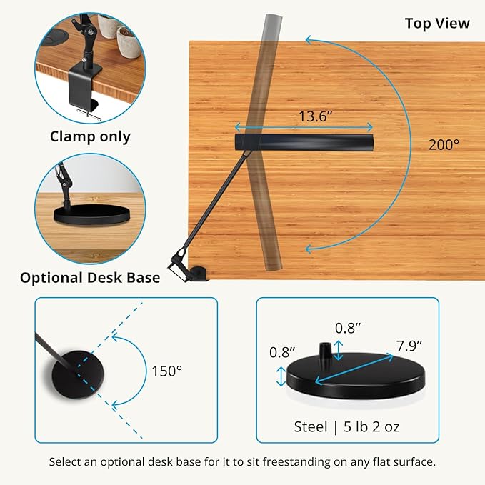 UPLIFTDESK E7 LED Desk Lamp with Clamp - Adjustable 3 Color Modes, Dimmable Black Architect Light for Standing Desk, Home Office, Dual Monitor Computer Work