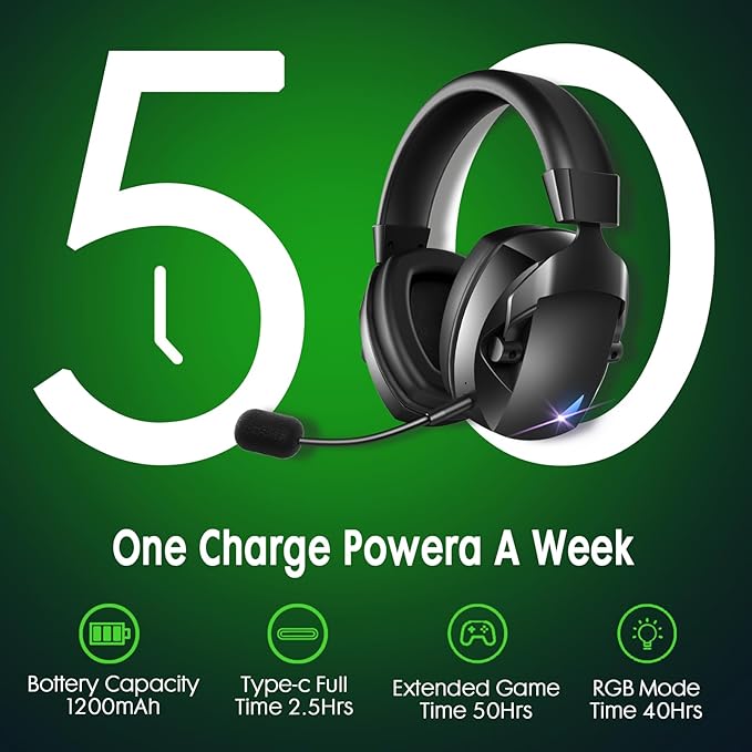 Wireless Gaming Headset for PS5, PS4, PC, Nintendo Switch, 2.4GHz USB Gaming Headphones, Bluetooth 5.3, 50H Battery, Noise Canceling Microphone, ONLY 3.5mm Wired Mode for Xbox Series