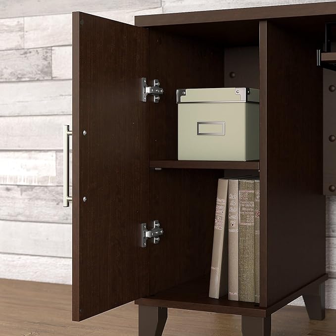 Bush Furniture Somerset 60W L Shaped Desk with Hutch and 5 Shelf Bookcase