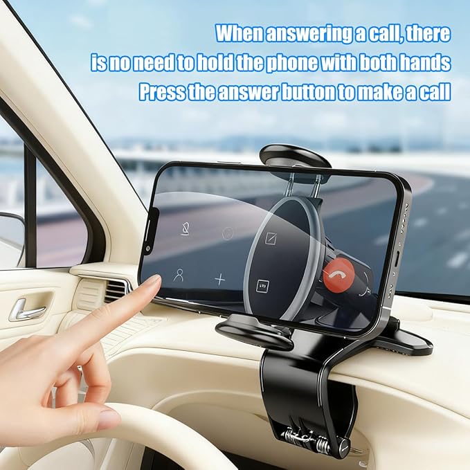 Zpana Car Dashboard Phone Holder, 360° Rotation Clip-on Vehicle Dash Cellphone Stand with Parking Number Plate, Auto Sun Visor & Rear View Mirror Mobile Phone Mount, Fits Most Smartphones