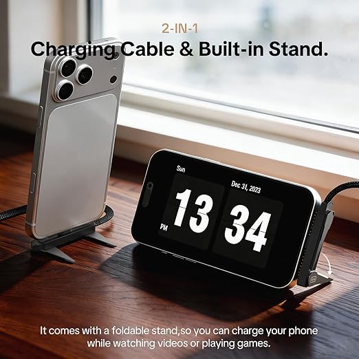 MFish 240W USB C to USB C Cable, Type C Fast Charging Cable with T-Shaped Stand, 90° Right Angle Gaming Cable for iPhone 17/16/15, MacBook, Tablet, Galaxy S25/S24, Braided Durable 3.93FT