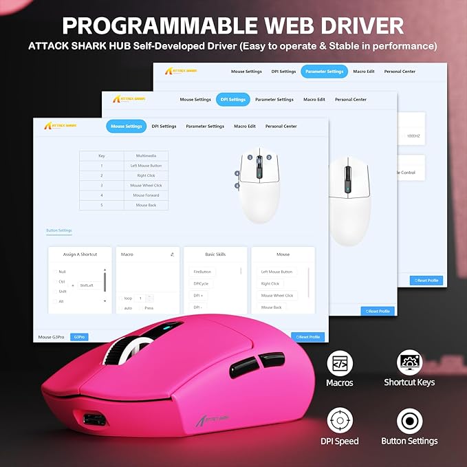 ATTACK SHARK G3PRO Wireless Gaming Mouse with RGB Charging Dock,2.4G/USB-C Wired/BT PAW3311 Optical Sensor 1K Polling Rate Adjustable 25K DPI,500mAh Battery Ultra Lightweight 59g Mice (Red&Griptape)
