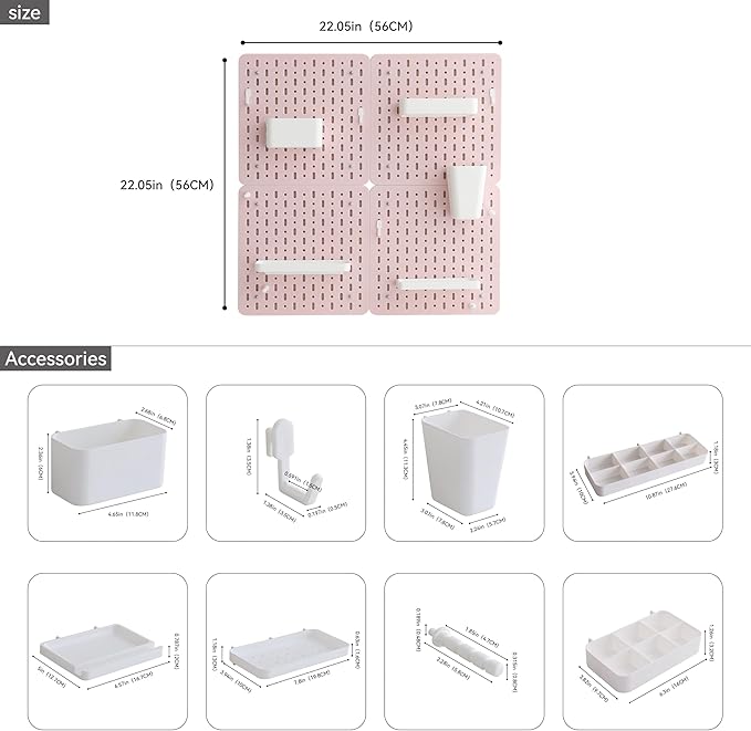 No Drill Pegboard Wall Organizer - HIPS Material Gaming & Office Storage with Accessories, White/Black/Pink Combination for Men Women Space-Saving (Pink)