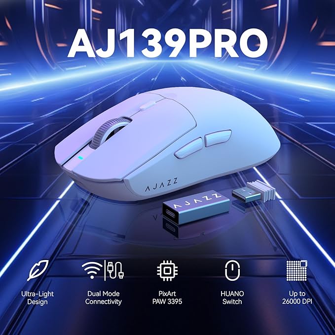 ATTACK SHARK AJ139 G Pro Gaming Mouse Type C Wired USB Receiver up to 26000DPI 6 Programmable Button Ergonomic Symmetric for PS4 Xbox PC Mac Gamer(White)
