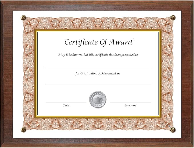 Award-A-Plaque Document Holder, Acrylic/Plastic, 10-1/2 x 13, Walnut