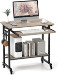 Tangkula Rolling Computer Desk Cart with Keyboard Tray, Mobile Portable Laptop PC Desk with CPU Stand & 3 Hooks for Sofa & Bed, Compact Small Desk on Wheels for Small Spaces (Grey)