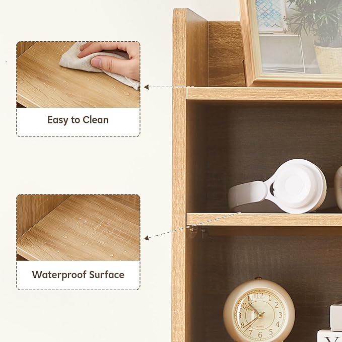 OFCASA Desktop Bookshelf, Countertop Storage Hutch with 7 Shelves for Computer Desk, 35.4'' 3-Tier Display Rack, Multipurpose Wooden Desk Hutch Storage Organizer for Home Office Dorm, Natural