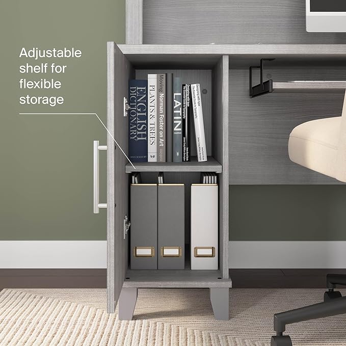 Bush Furniture Somerset L Shaped Desk with Hutch in Platinum Gray | Corner Computer Table with Drawers, Cabinets and Pullout Keyboard/Laptop Tray for Home Office