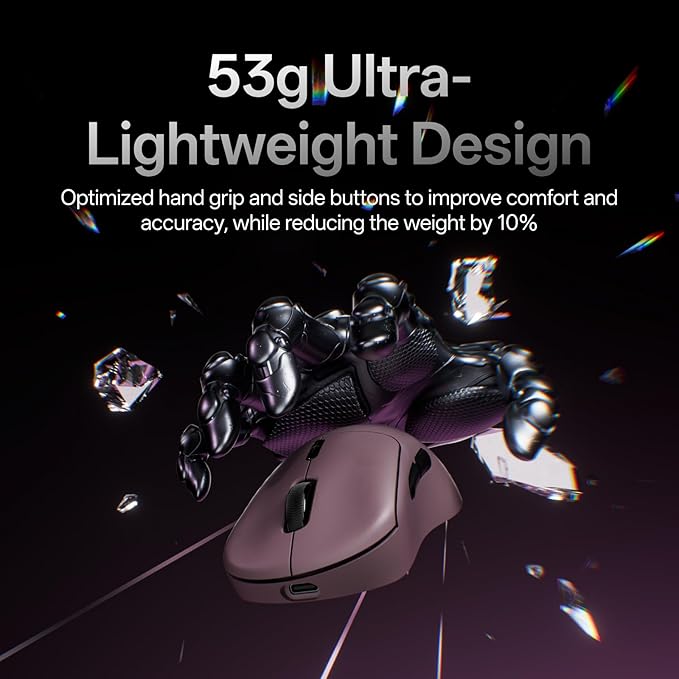 Rapoo VT3 Gen-2 Wireless Gaming Mouse, True 8K Wireless Polling Rate, 53g Lightweight, Up to 750 Hr Battery, Nordic nRF54L15 MCU, 100-Million Mechanical Switch, 10 Programmable Buttons, Macro Enabled