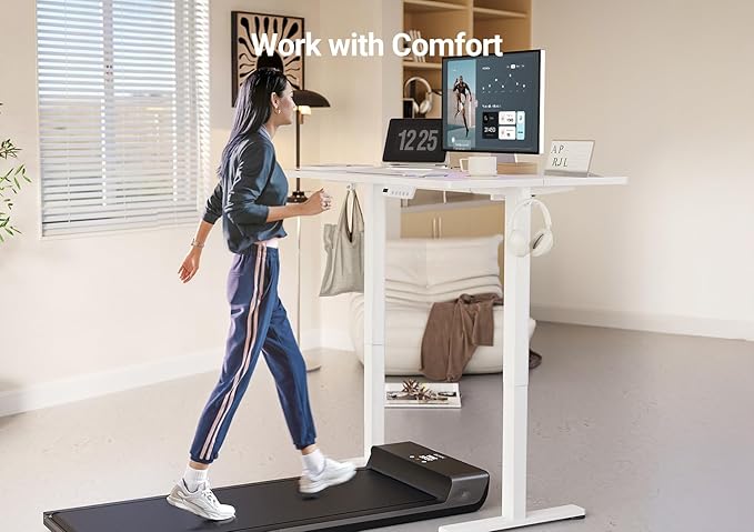 YDN Electric Standing Desk Adjustable Height, 32 x 19 Inches Stand up Desk with Cable Management, Home Office Desks with Splice Board & White Frame, White Top