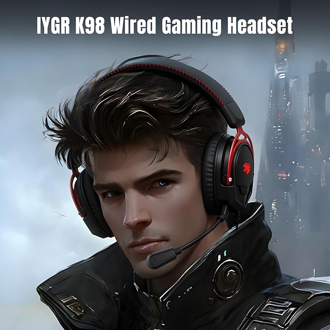 K98 Wired Gaming Headset, Durable Aluminum Frame Gaming Headset with Memory Earmuffs, 50mm Dynamic Drivers Stereo Surround Sound, Over Ear Headset for PC, PS4, PS5, Switch, Xbox One, Mac (Black)