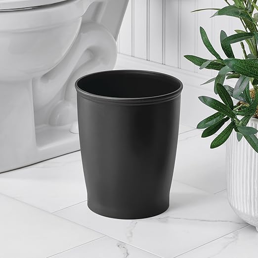 iDesign Small Round Plastic Bathroom Trash Can - Set of 2 - Black - Made in USA