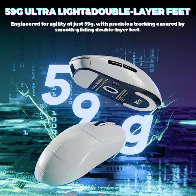 ATTACK SHARK X8 ULTIMATE Wireless Gaming Mouse,55g Ultra-Lightweight BT/2.4GHz Wireless/Wired Mouse,8K Polling Rate,PixArt PAW3950MAX Sensor,42000 DPI,Tape,800mAh Battery,Gamer Mice for Win/Mac(White)