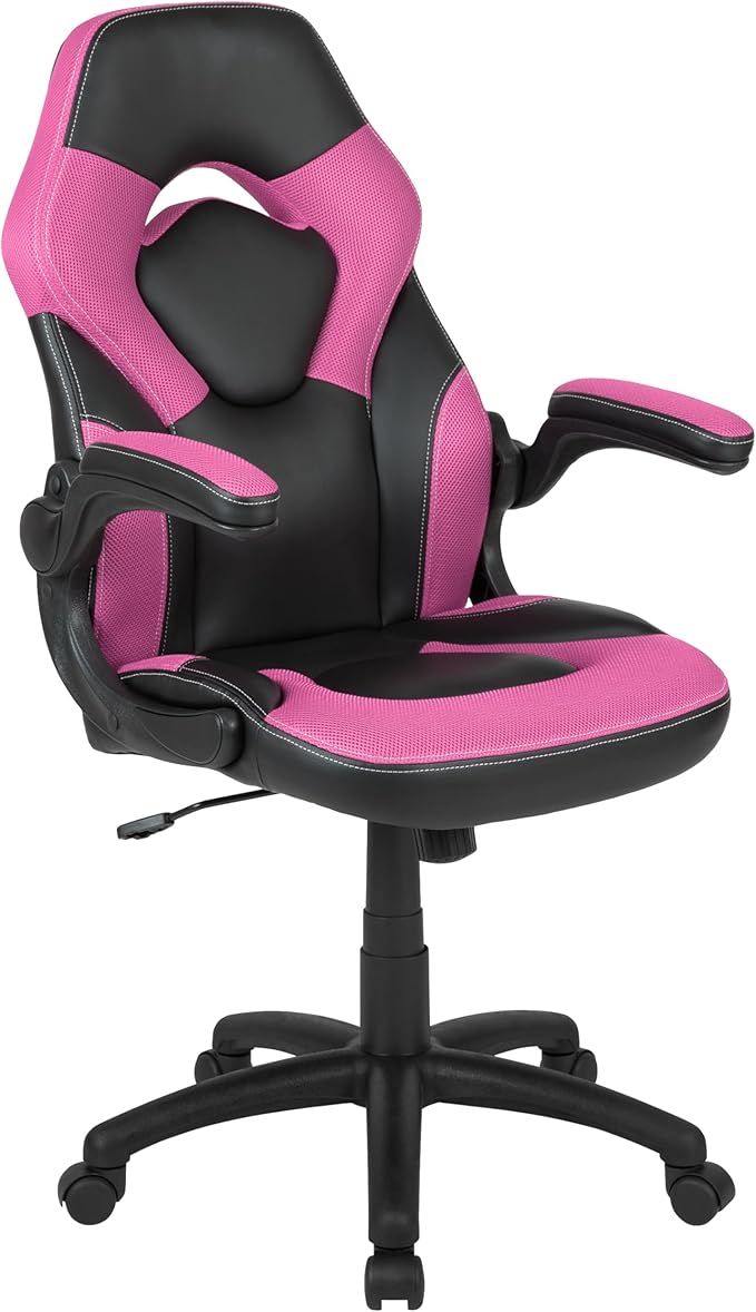Flash Furniture Optis Black Gaming Desk and Pink/Black Racing Chair Set with Cup Holder, Headphone Hook & 2 Wire Management Holes