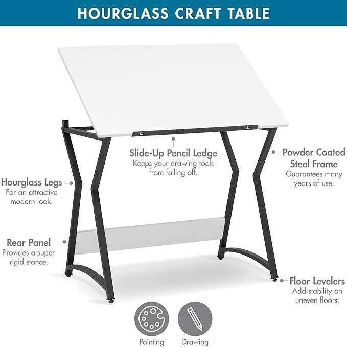 SD Studio Designs Hourglass Craft Table Angle Adjustable Drafting Table, Table