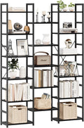 NUMENN Triple Column 6 Tier Bookshelf, Bookcase with 17 Open Display Shelves, Adjustable Rustic Industrial Style Book Shelves, Modern Bookshelves for Bedroom, Living Room and Home Office, Black