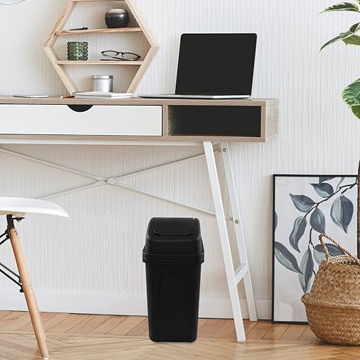1.8 Gallon Plastic Trash Can with Swing Lid, Small Black Waste bin