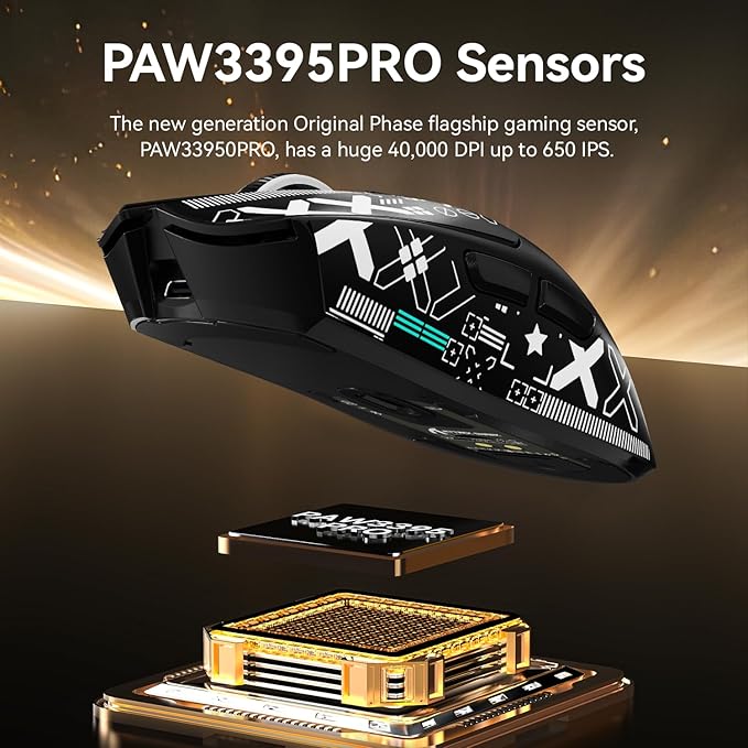 X1 Superlight Wireless Gaming Mouse with RGB Magnetic Charging Dock, BT/2.4G Wireless/Wired Gaming Mouse, PAW3395PRO Gaming Sensor, 40000DPI, Tape, 53g Office Mice for PC/Mac/Win/Xbox (Black)