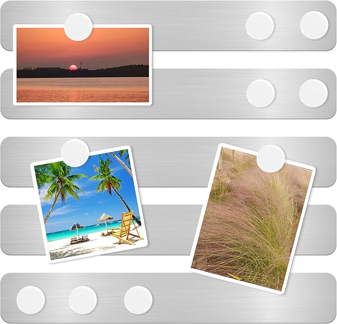 Magnetic Bulletin Board Magnet Board, Frameless Stainless Metal Board Strip, Magnetic Strips with Adhesive Backing Small Memo Display Board with 10 Pcs White Magnet, for Kitchen Office (5 PCS)