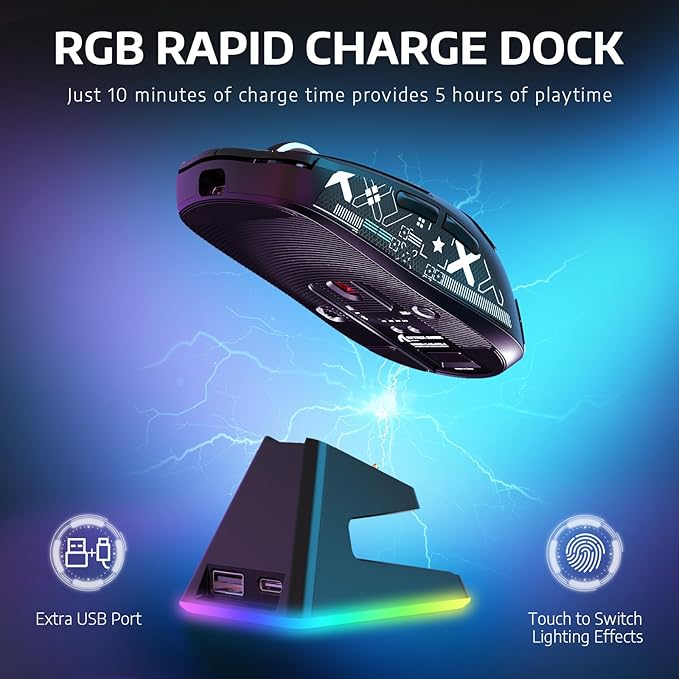 ATTACK SHARK X6 49g Superlight Wireless Gaming Mouse with Magnetic RGB Charging Dock, Ultralight Mice PixArt PAW3395 Sensor, 26000DPI, BT/2.4G/Wired Mouse, Griptape, 200Hrs Battery for Win/Mac