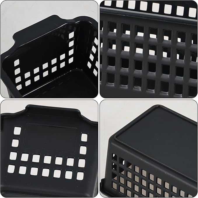 6 Pack Slim Plastic Storage Baskets, Small Desktop Storage Baskets, Black