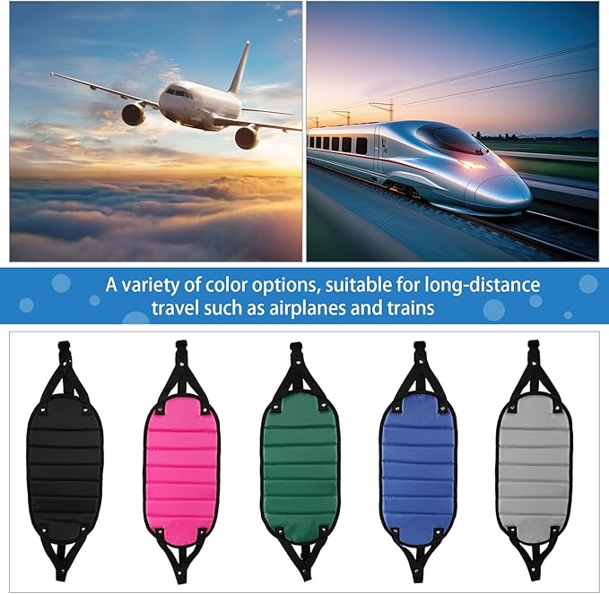 Yerliker Airplane Foot Hammock(Memory Foam) with Earplugs and Eye Mask Travel Necessities Adjustable Airplane Desk Foot Rest for Long Trip Pain and Swelling Relief(Blue)