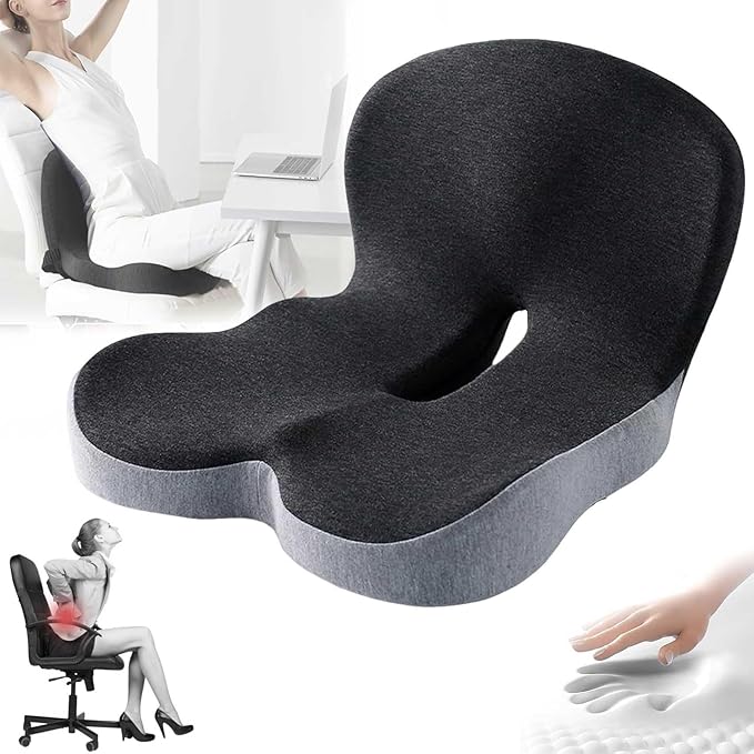 Memory Foam L-Shaped Integrated Seat Cushions, Back Cushion for Sciatica, Non-Slip Design, Machine-Washable Cover, for Car & Office(Black)