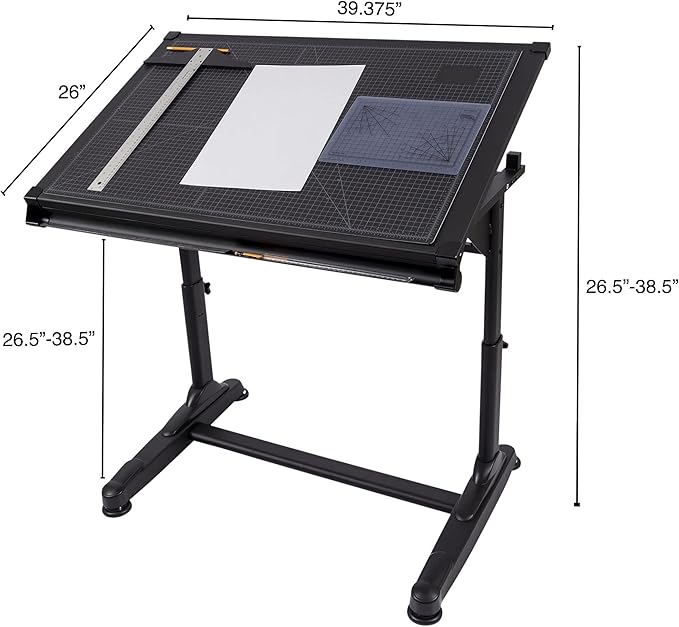 Stand Up Desk Store Adjustable Height and Angle Drafting Table Drawing Desk with Large Surface (Black Frame/Black Top, 40" W X 26" D)