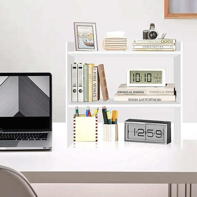 Desktop Shelves - Dorm Desk Shelf Organizer, Mini Bookshelf, 2 Tier Desktop Bookshelf for Workspace Organizers, Tabletop Shelf, Office Desk Shelves White 2 Pack