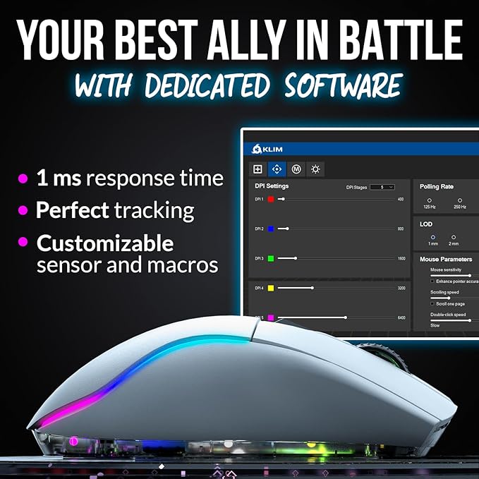 KLIM Blaze X RGB + New + Rechargeable Wireless Gaming Mouse with Charging Dock + Long-Lasting Battery + Up to 12000 DPI + Wired & Wireless Mouse PC, PS5, PS4, Mac + White