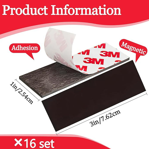 16Pack Magnetic Strip, Magnetic Tape with Adhesive Backing, Magnet Strips Heavy Duty (3" X 1") Strong Adhesive Magnetic Strips for DIY, Fridge, Whiteboard, Crafts, Signs, Cabinet（Right Angle）